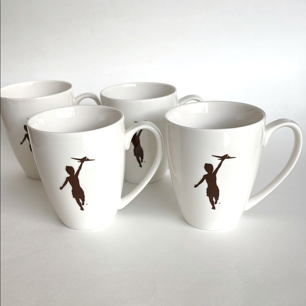 4 Storyville Coffee Company White Coffee Tea Mugs Boy Flying Airplane